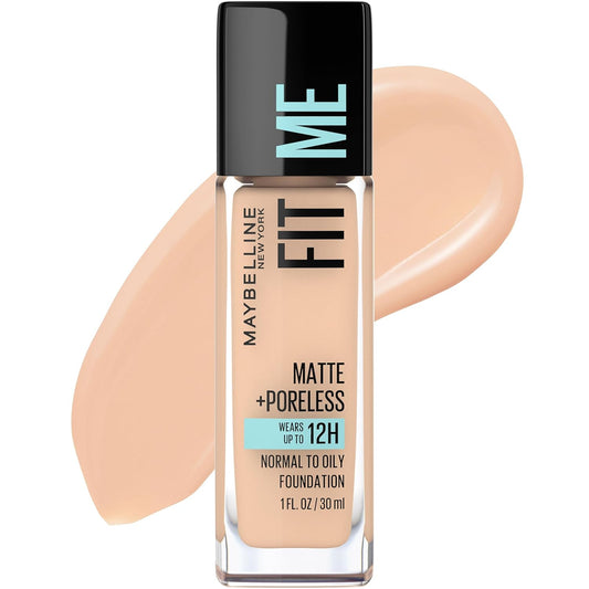 Maybelline Fit Me Matte + Poreless Liquid Oil-Free Foundation Makeup, Creamy Beige, 1 Count (Packaging May Vary)