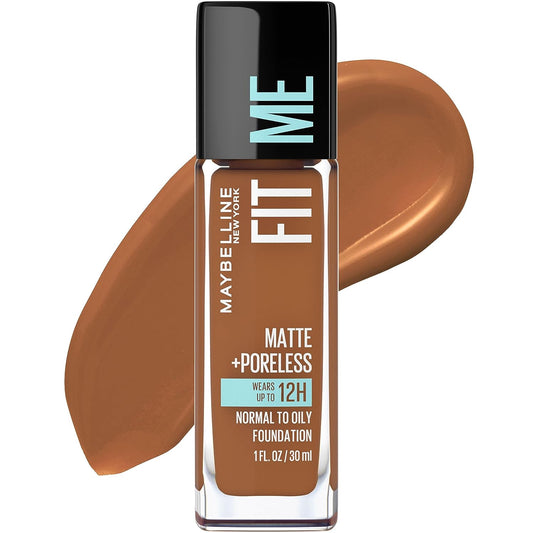 Maybelline Fit Me Matte + Poreless Liquid Oil-Free Foundation Makeup, Mocha, 1 Count (Packaging May Vary)