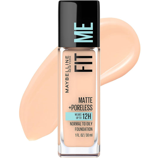Maybelline Fit Me Matte + Poreless Liquid Oil-Free Foundation Makeup, Ivory, 1 Count (Packaging May Vary)